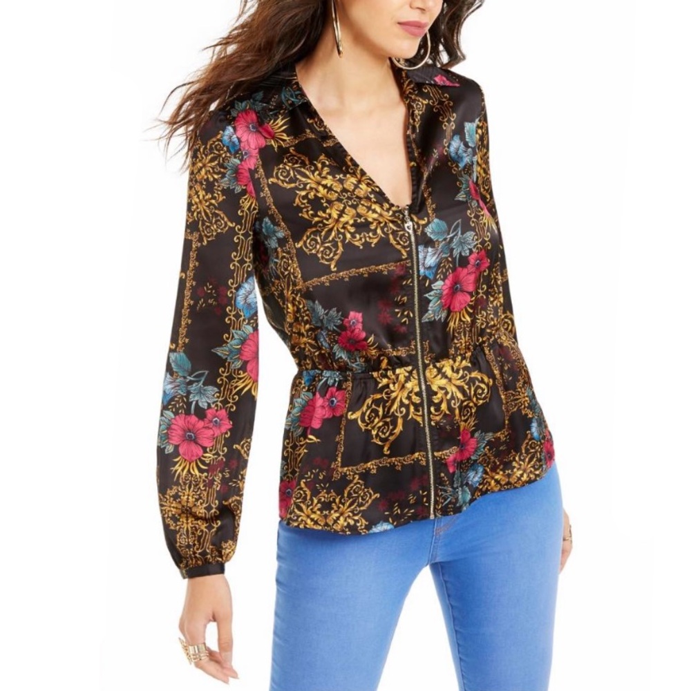 Thalia Sodi Printed Zip Peplum Top